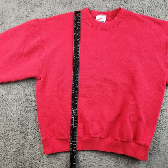 Vintage Jerzees 90's Sweatshirt Men's Large Red Blank Fleece Crew Neck USA Made - Picture 6 of 11